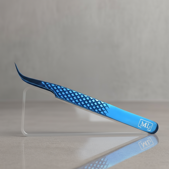 Pinza Curvada Azul Espejo, alta calidad, MilyanLashes